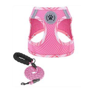 Air Mesh Adjustable Breathable Dog Cat Harness and Leash Set Pink XS